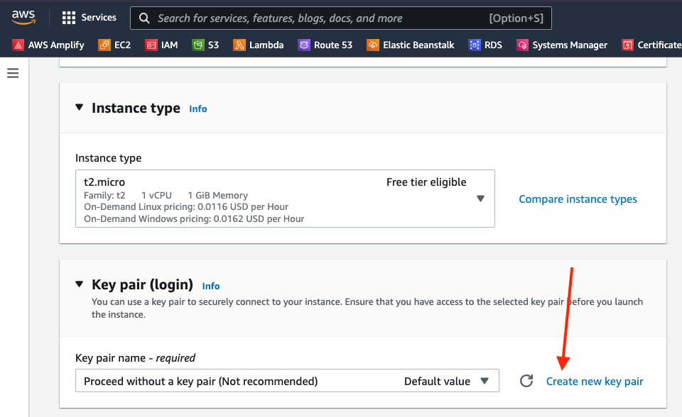 Click Create New Key Pair