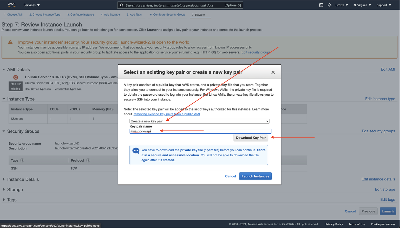 Create a new key pair prompt