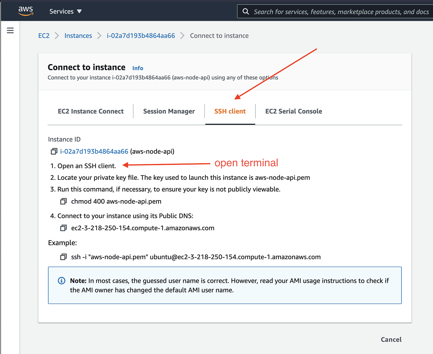 Select SSH client instructions