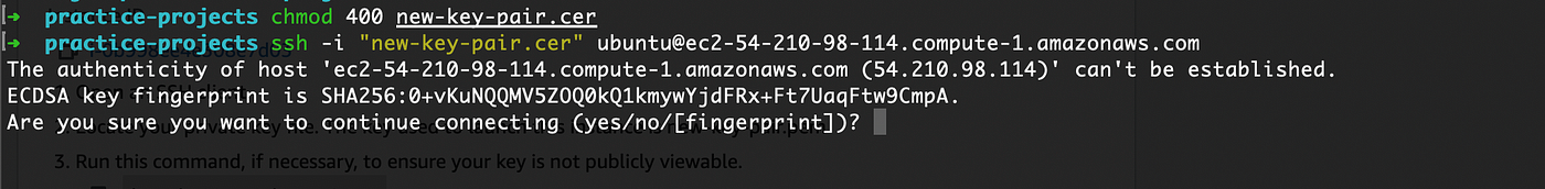chmod 400 on key pair