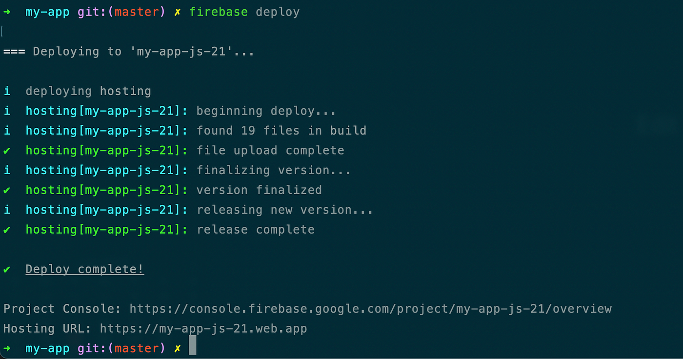 firebase deploy output