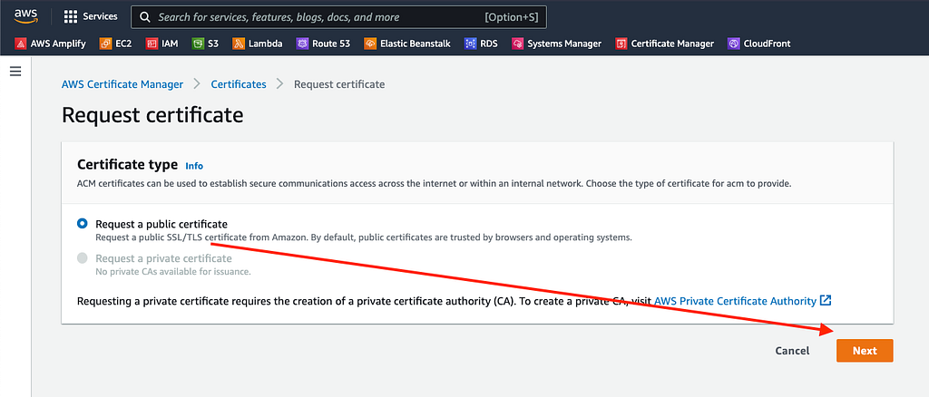 Request public certificate