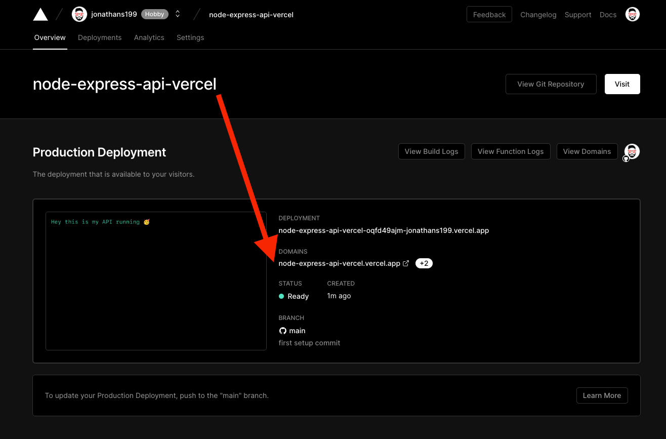 Find app link on dashboard